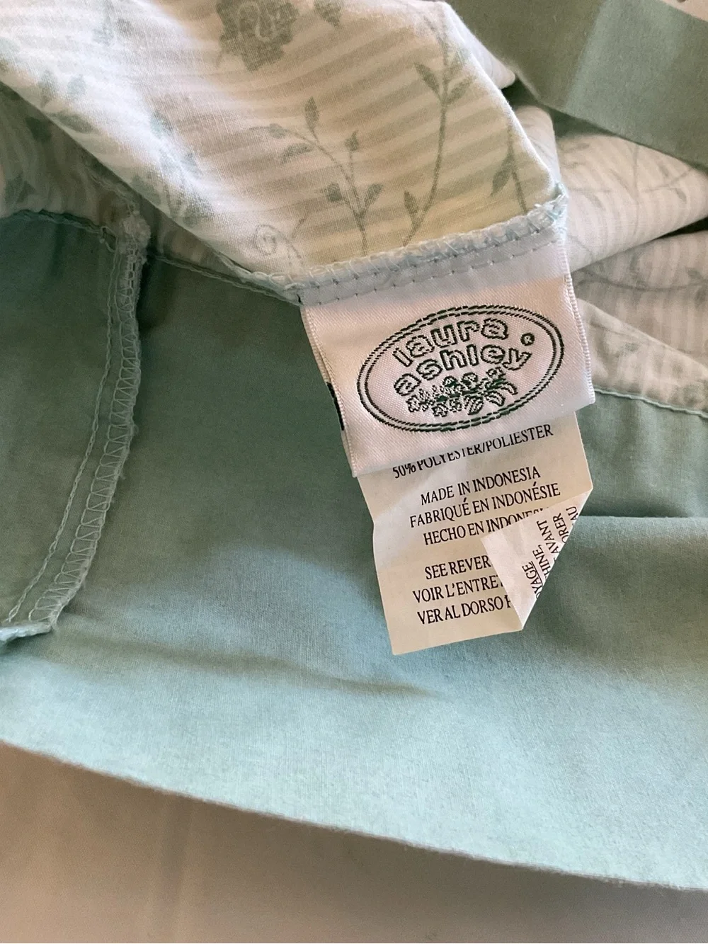 Laura Ashley Cottage Rose Floral W/Green Stripes Twin Sheet Set 3PCS-Vintage